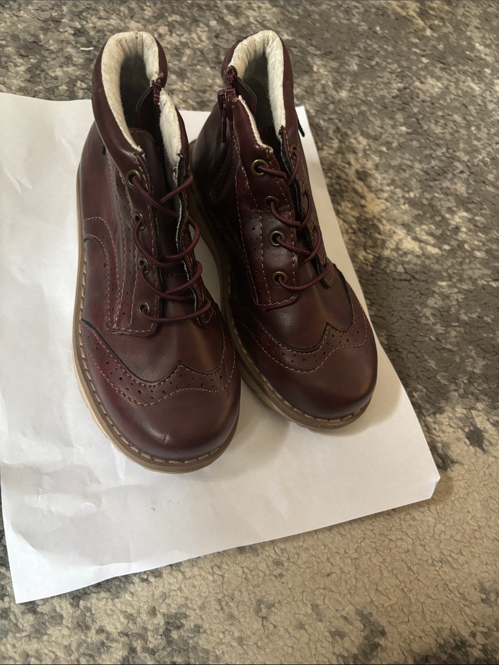 Genuine Kids Burgundy Wingtip Lace-Up Boots